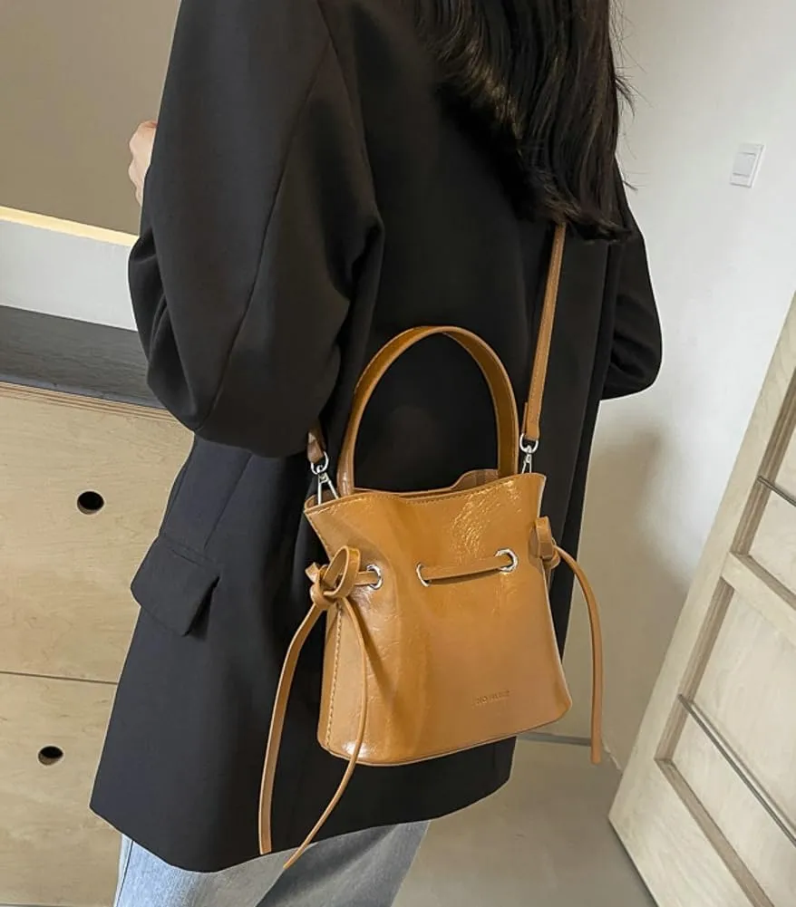 Chic Bucket Purses for Women Small PU Leather Tote Bag 2pcs Shoulder Crossbody Bag Cute Y2K Handbags Satchel