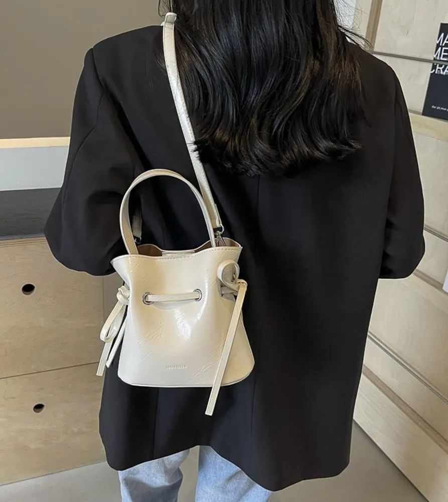 Chic Bucket Purses for Women Small PU Leather Tote Bag 2pcs Shoulder Crossbody Bag Cute Y2K Handbags Satchel