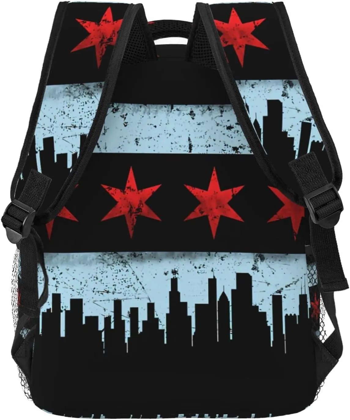 Chicago City Flag Backpacks 15in Laptop Backpack Multipurpose Double Shoulder Bag For Men Women Gifts