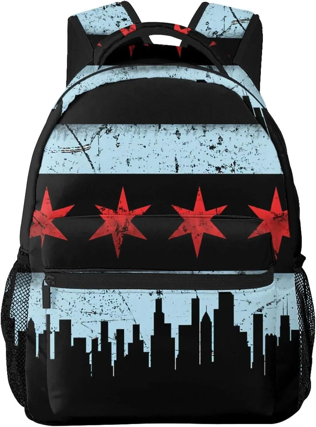 Chicago City Flag Backpacks 15in Laptop Backpack Multipurpose Double Shoulder Bag For Men Women Gifts