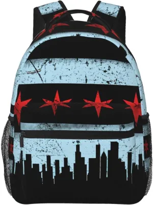 Chicago City Flag Backpacks 15in Laptop Backpack Multipurpose Double Shoulder Bag For Men Women Gifts