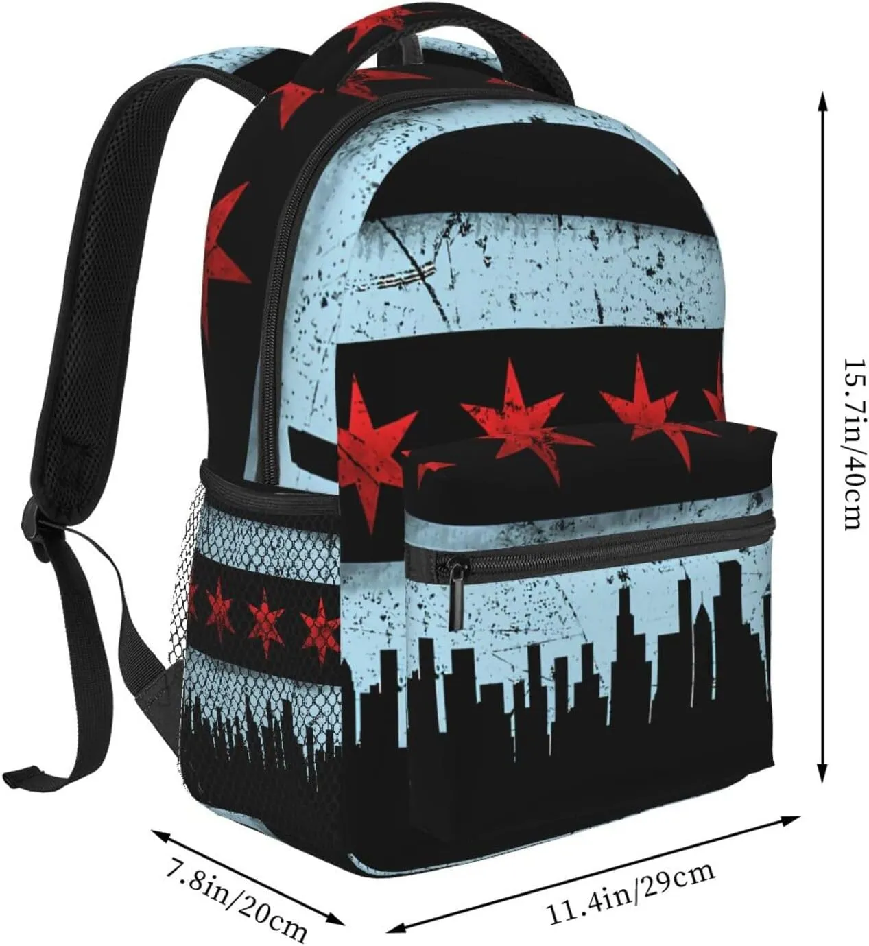 Chicago City Flag Backpacks 15in Laptop Backpack Multipurpose Double Shoulder Bag For Men Women Gifts