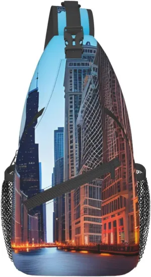 Chicago Illinois Usa Print Sling Backpack, Sling Bag, Crossbody Chest Bag Daypack, for Hiking Travel