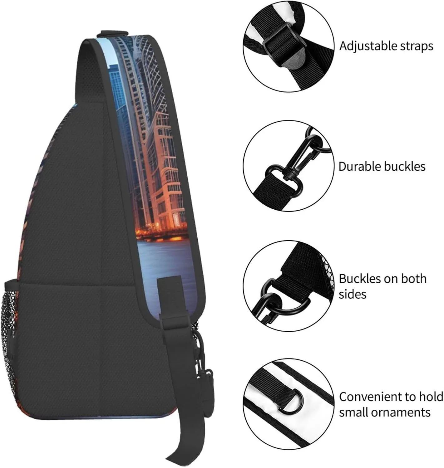Chicago Illinois Usa Print Sling Backpack, Sling Bag, Crossbody Chest Bag Daypack, for Hiking Travel