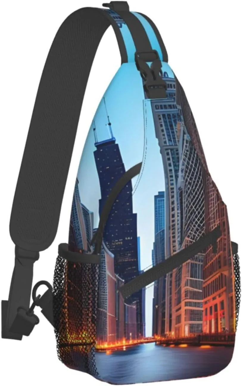 Chicago Illinois Usa Print Sling Backpack, Sling Bag, Crossbody Chest Bag Daypack, for Hiking Travel