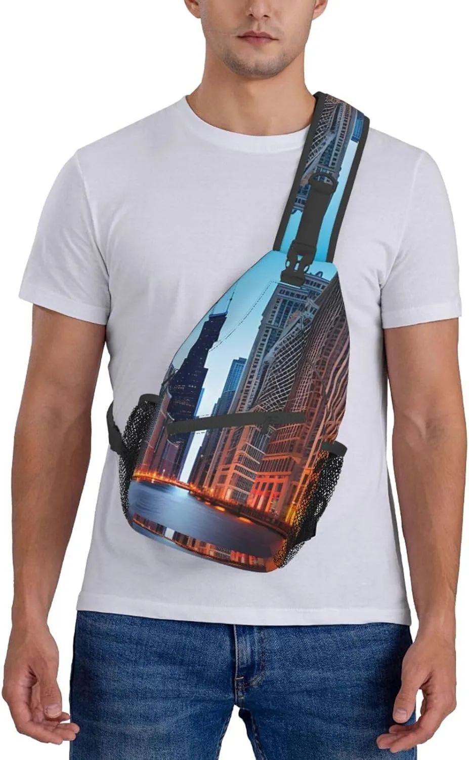 Chicago Illinois Usa Print Sling Backpack, Sling Bag, Crossbody Chest Bag Daypack, for Hiking Travel