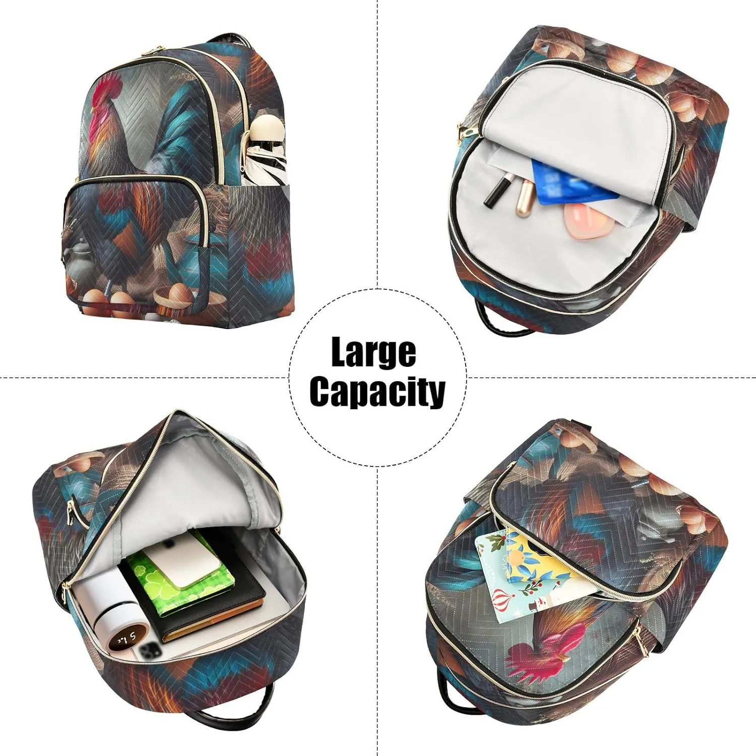 Chicken and Egg Mini Backpack Women's Quilted Small Backpack Purse for Women College Fashion Travel Daypack Shoulder Bag