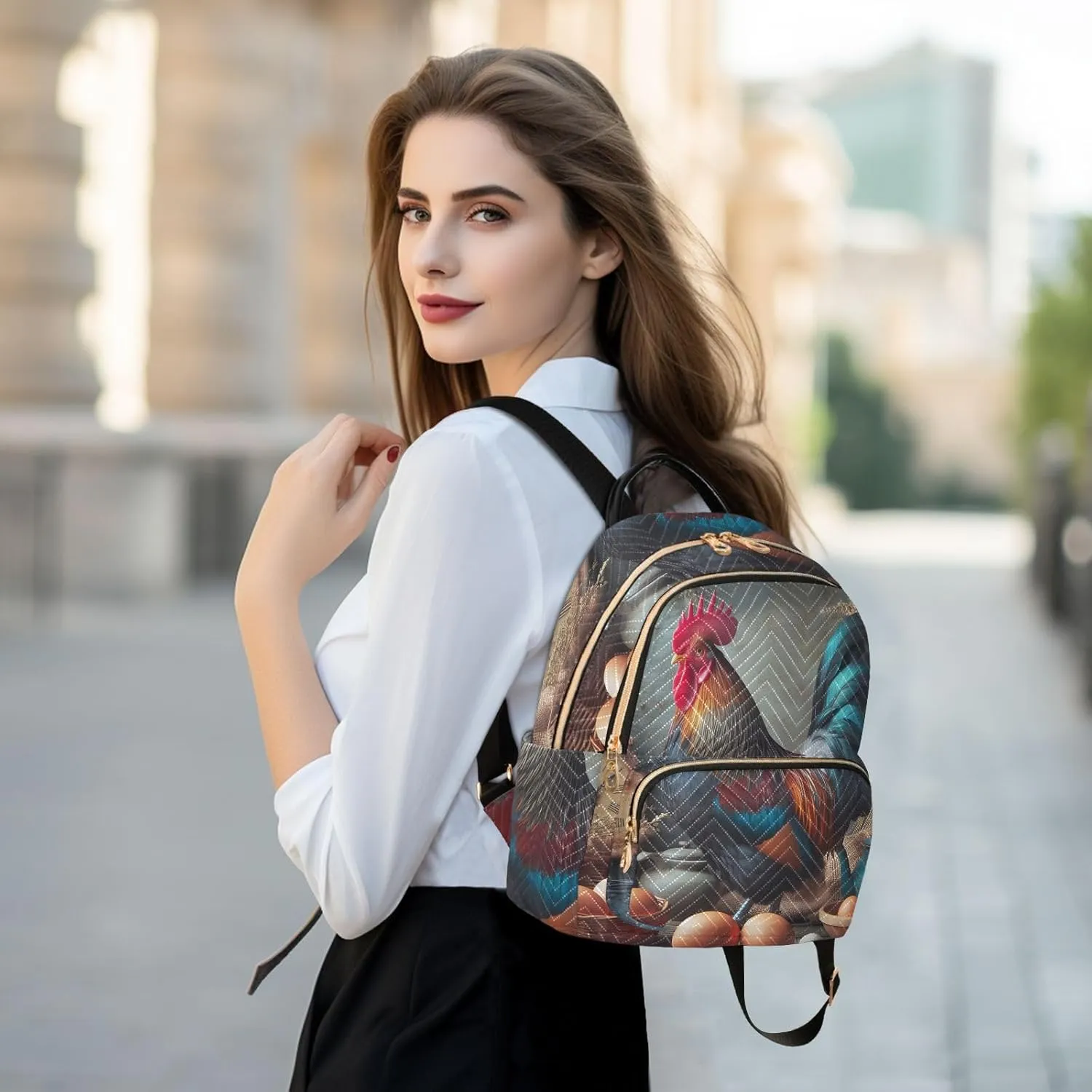 Chicken and Egg Mini Backpack Women's Quilted Small Backpack Purse for Women College Fashion Travel Daypack Shoulder Bag