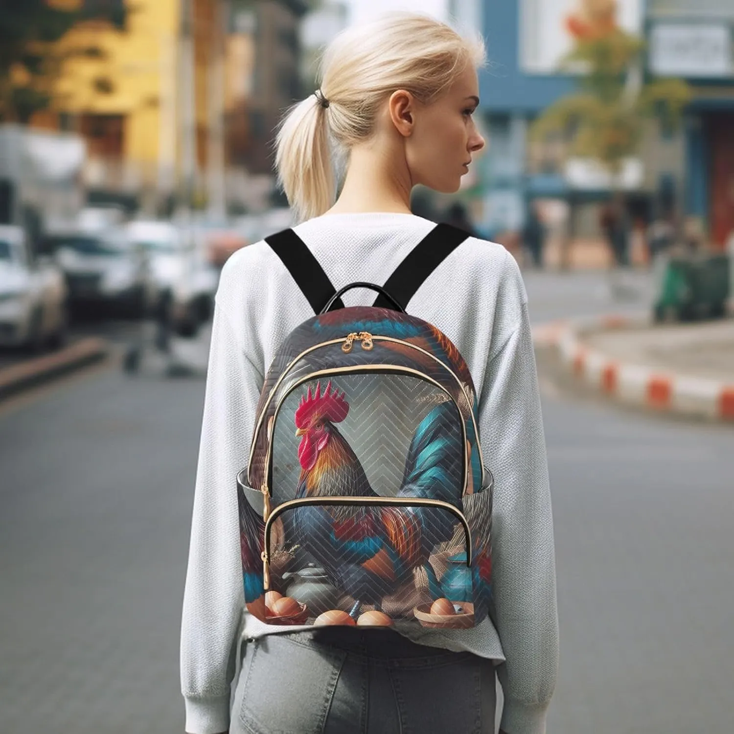 Chicken and Egg Mini Backpack Women's Quilted Small Backpack Purse for Women College Fashion Travel Daypack Shoulder Bag