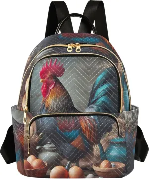Chicken and Egg Mini Backpack Women's Quilted Small Backpack Purse for Women College Fashion Travel Daypack Shoulder Bag