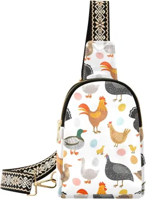 Chicken Turkey Rooster Trendy Crossbody Bag Fashion Waist Packs Goose Duck Cross Body Leather Chest Bag for Women Fanny Pack Travel Outdoor Crossbody Sling Bag