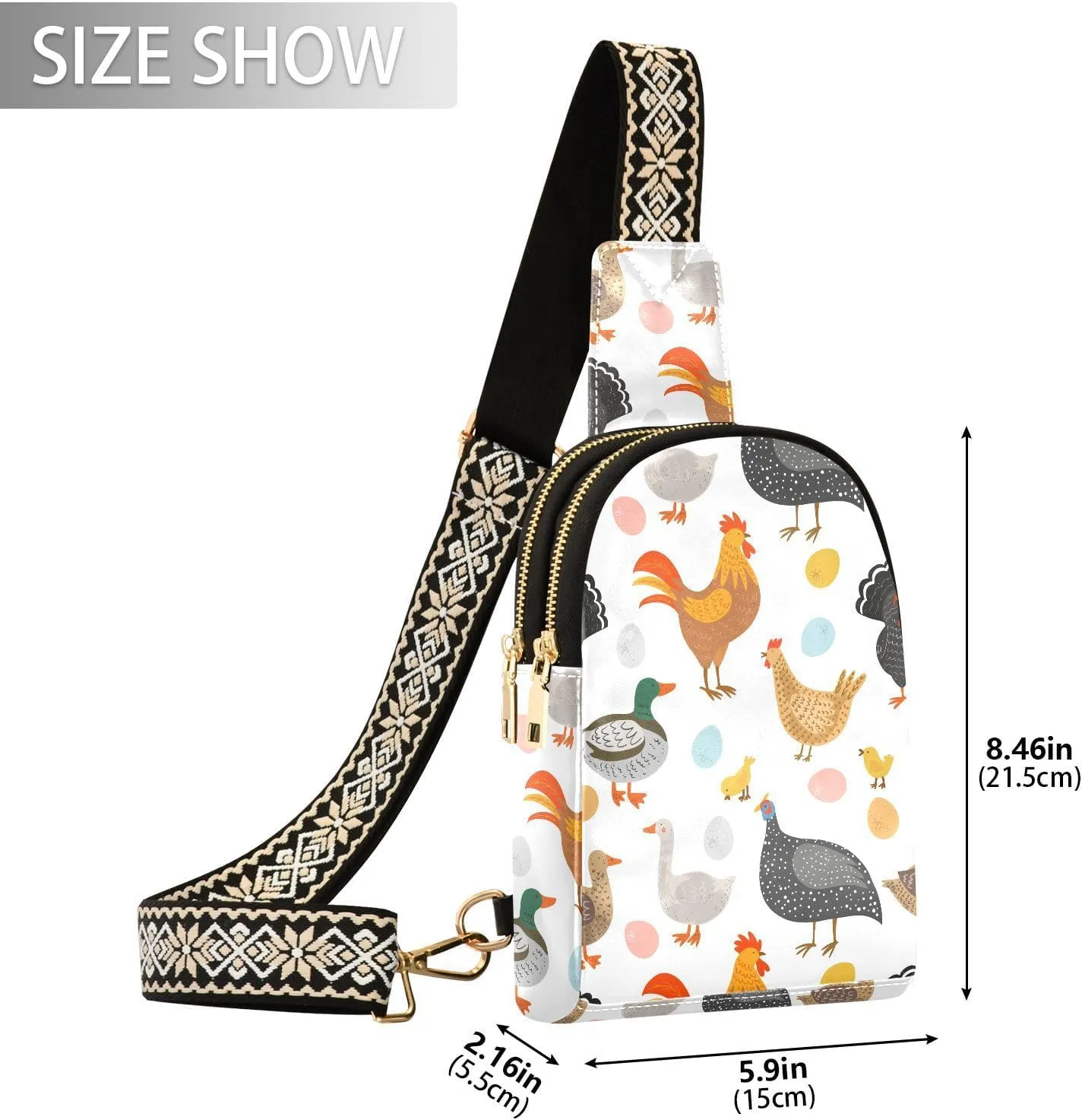 Chicken Turkey Rooster Trendy Crossbody Bag Fashion Waist Packs Goose Duck Cross Body Leather Chest Bag for Women Fanny Pack Travel Outdoor Crossbody Sling Bag