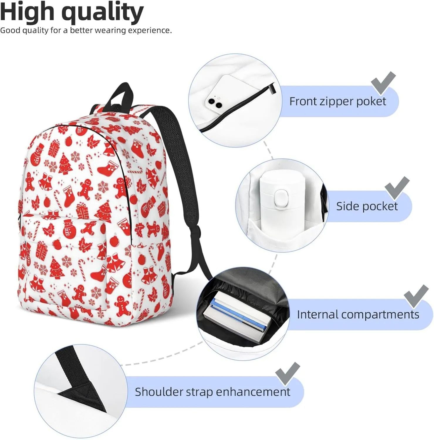 christmas prints Canvas Casual Lightweight Duffel Bag, Fashion Duffel Bag, Unisex Travel Backpack