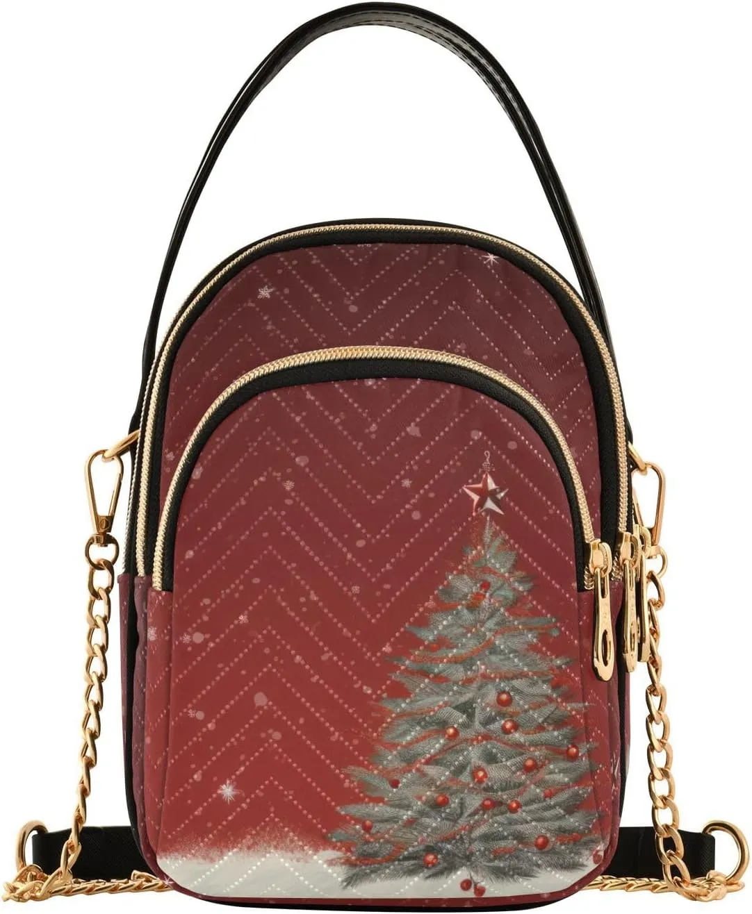 Christmas Tree Red Back Crossbody Sling Bags for Women, Compact Fashion Handbag with Chain Strap Top handle for Evening Party Dating Travel