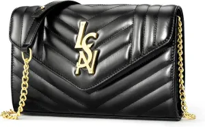 Chrysansmile Black Clutch Purses for Women Genuine Leather Crossbody Bags Fashion Quilted Shoulder Bags with Chain