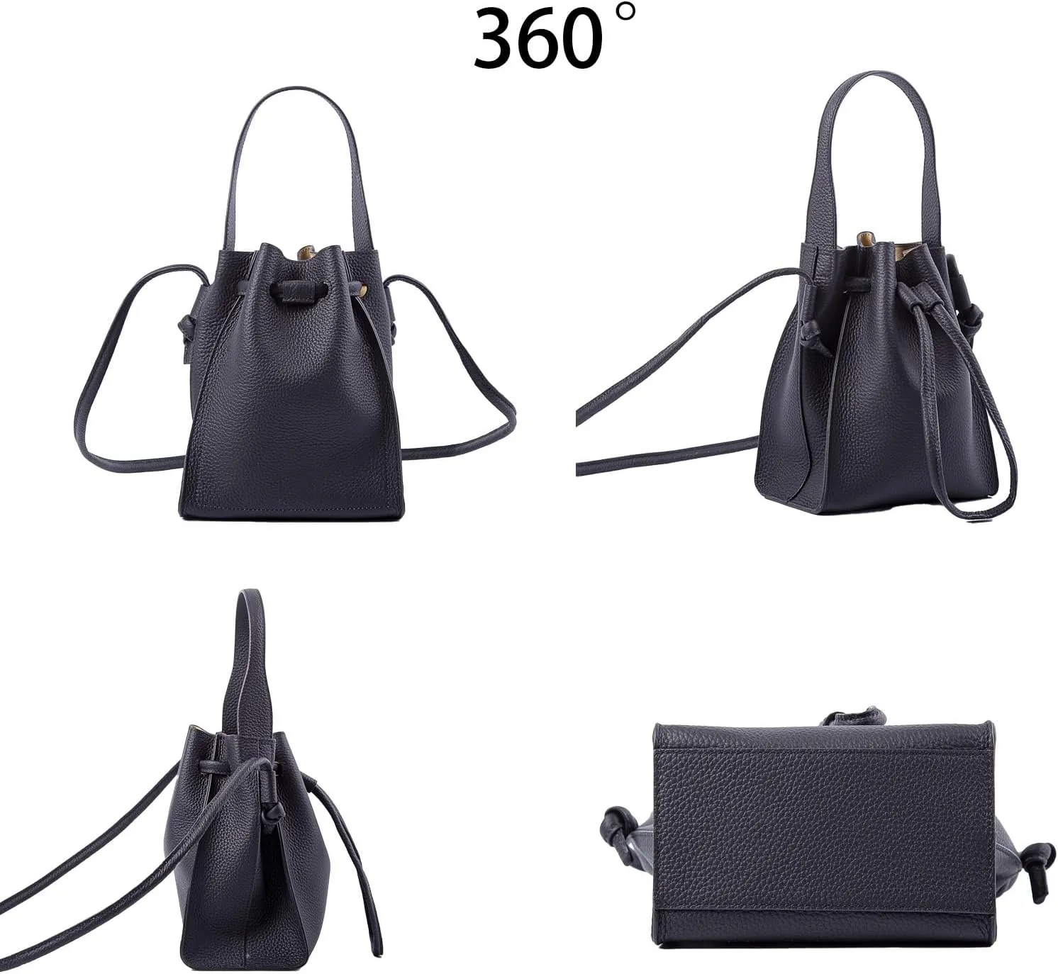 Classic Drawstring Women’s Bucket Shoulder Bag ，Genuine Leather Lightweight Fashion Purses and Handbags, Designer Crossbody