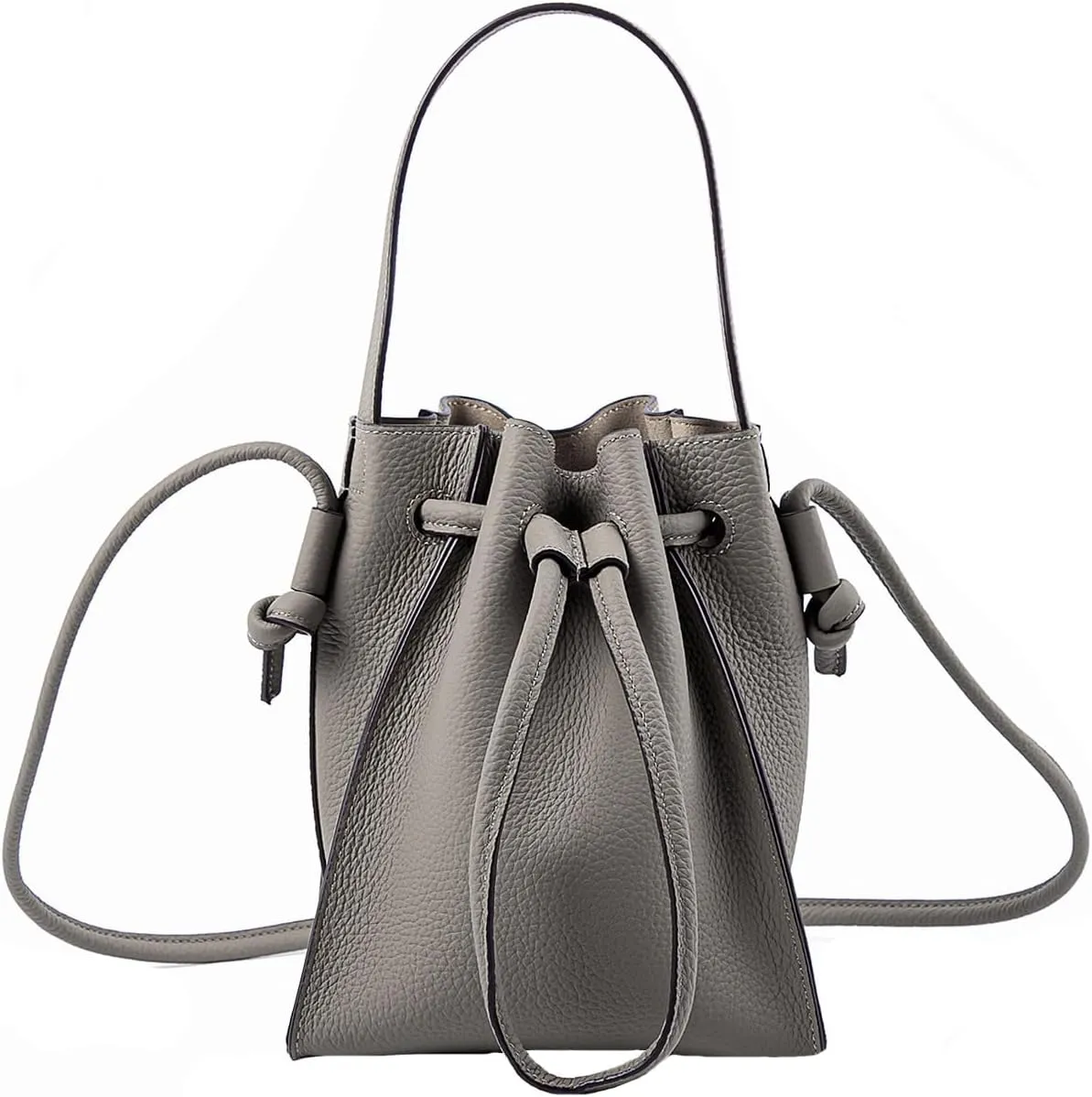 Classic Drawstring Women’s Bucket Shoulder Bag ，Genuine Leather Lightweight Fashion Purses and Handbags, Designer Crossbody