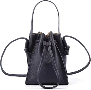 Classic Drawstring Women’s Bucket Shoulder Bag ，Genuine Leather Lightweight Fashion Purses and Handbags, Designer Crossbody