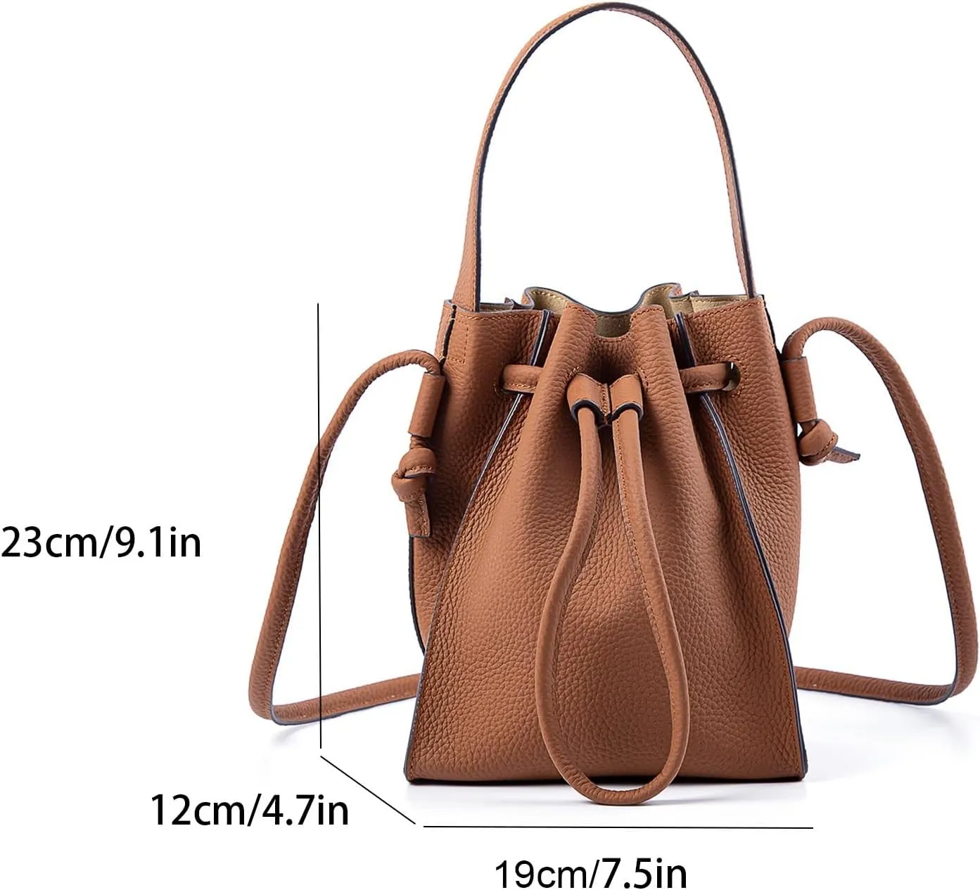 Classic Drawstring Women’s Bucket Shoulder Bag ，Genuine Leather Lightweight Fashion Purses and Handbags, Designer Crossbody