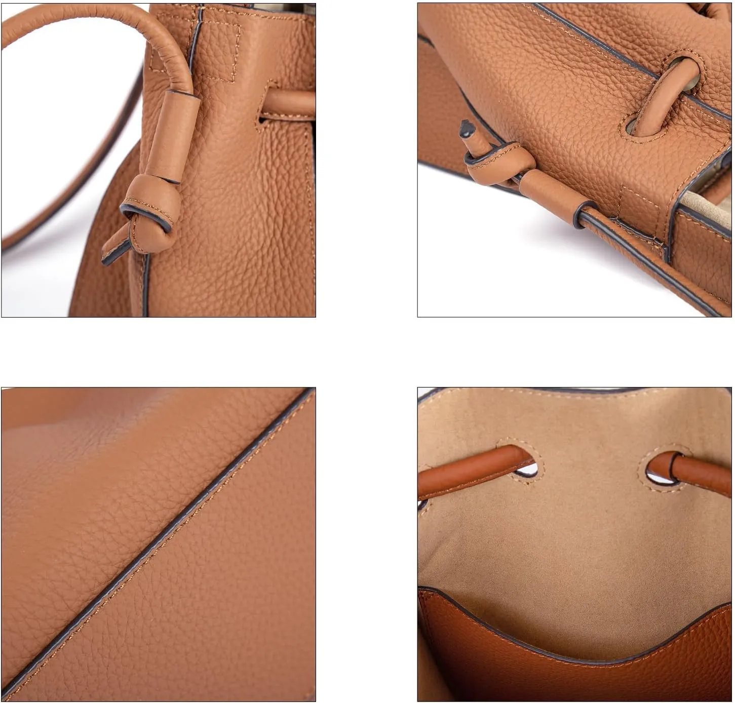 Classic Drawstring Women’s Bucket Shoulder Bag ，Genuine Leather Lightweight Fashion Purses and Handbags, Designer Crossbody