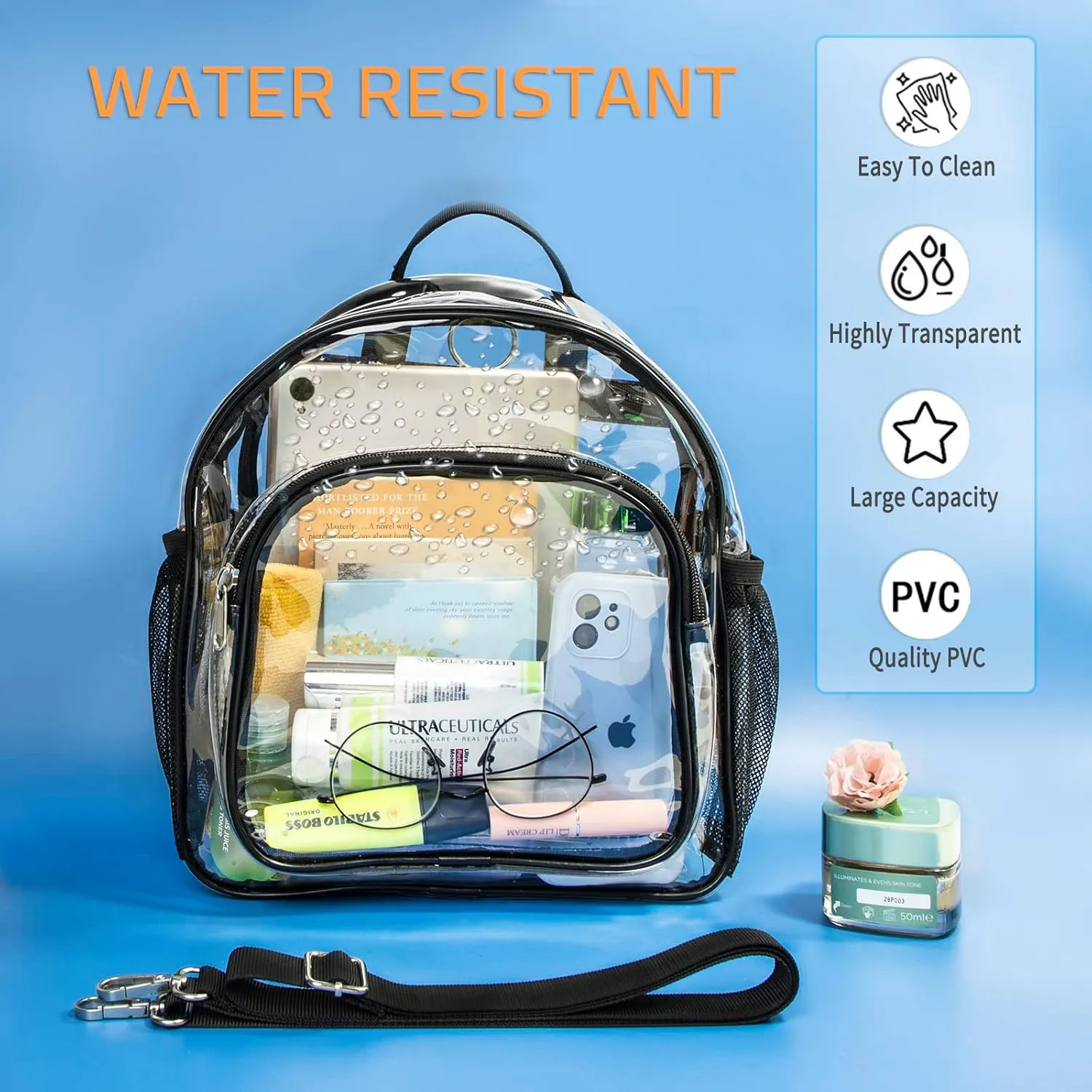 Clear Backpack for Women - Stadium Approved Convertible Crossbody Purse for Concerts, Gym & Travel