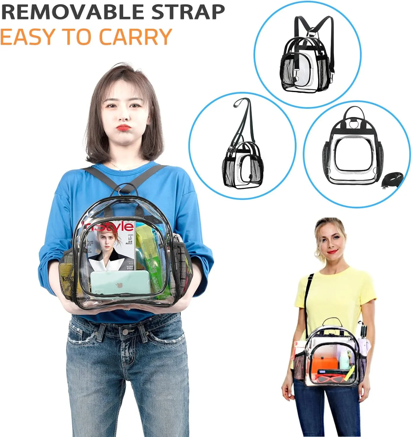Clear Backpack for Women - Stadium Approved Convertible Crossbody Purse for Concerts, Gym & Travel