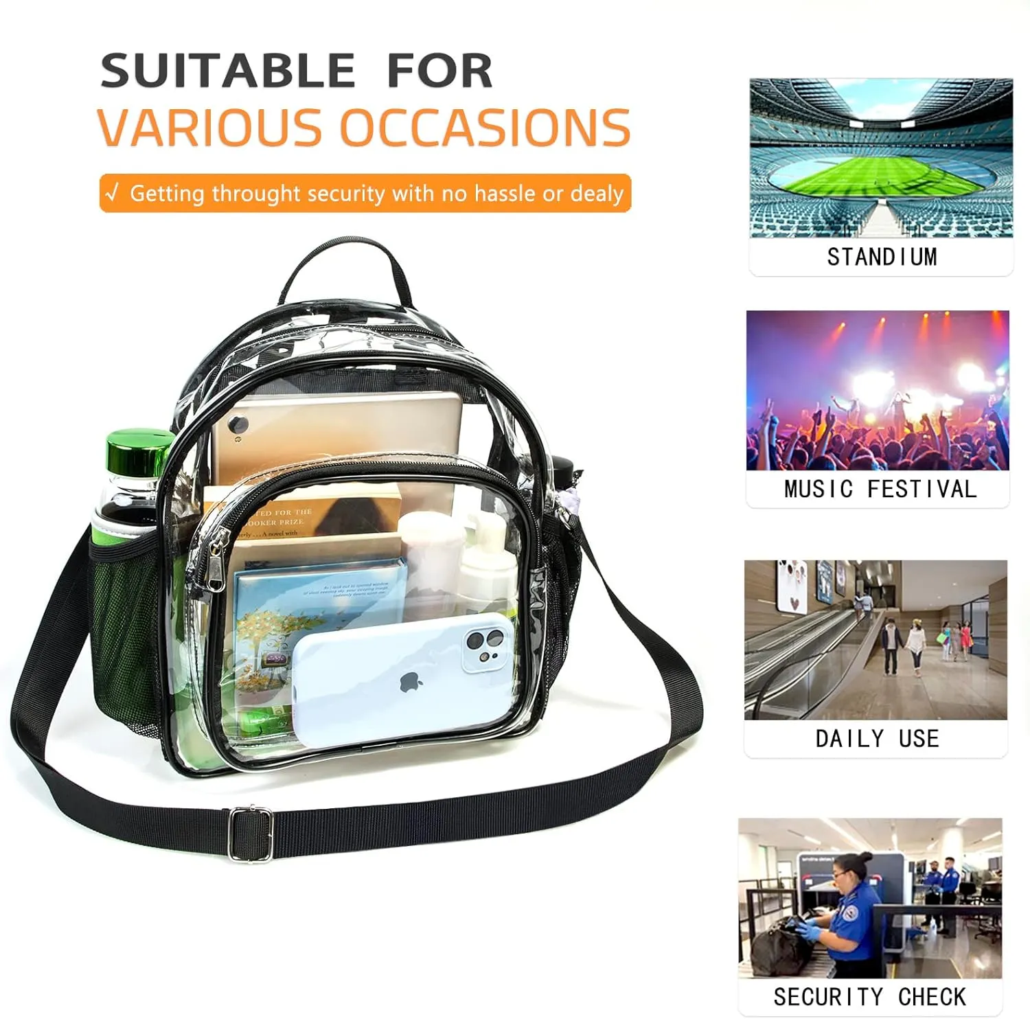 Clear Backpack for Women - Stadium Approved Convertible Crossbody Purse for Concerts, Gym & Travel