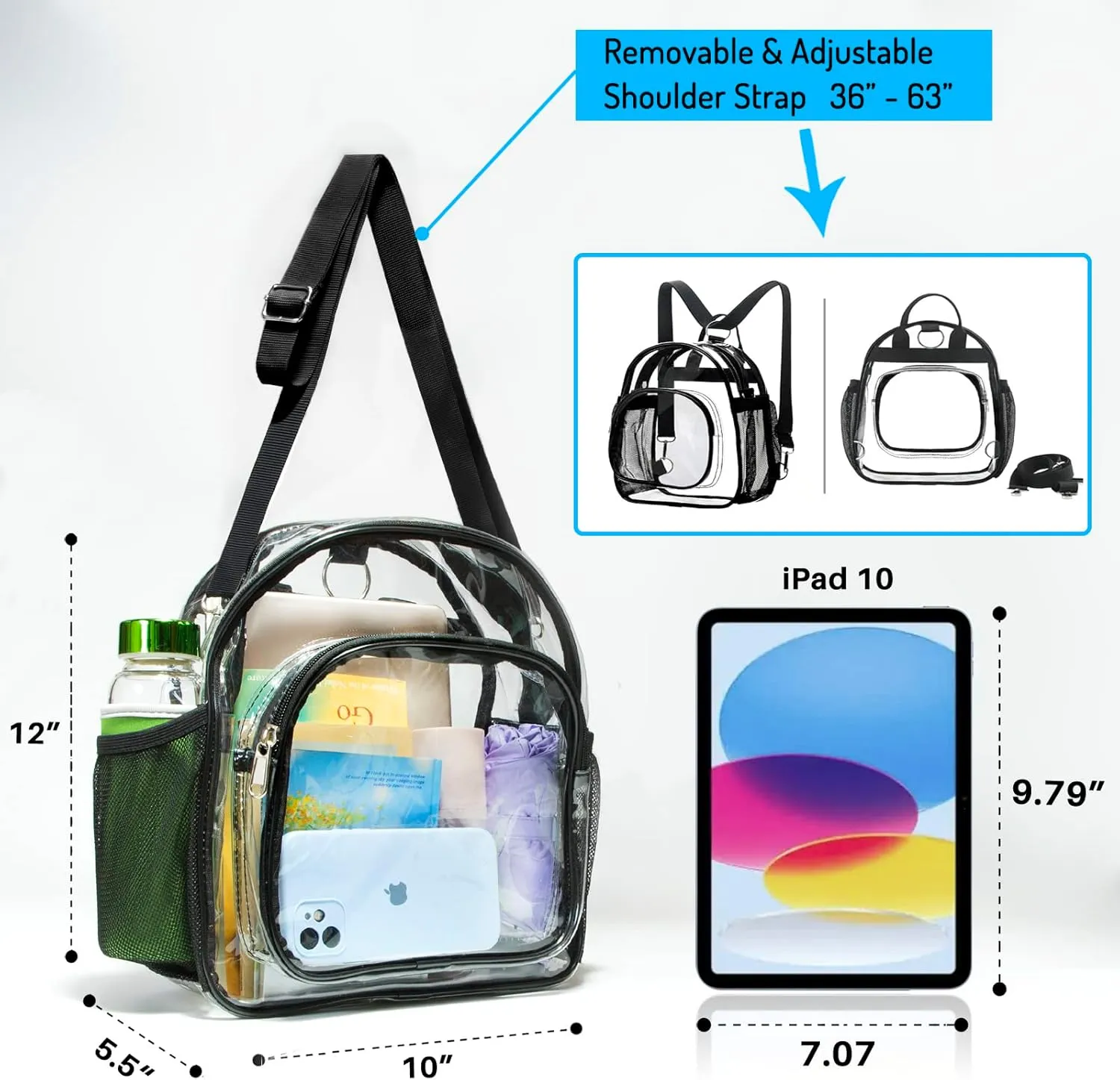Clear Backpack for Women - Stadium Approved Convertible Crossbody Purse for Concerts, Gym & Travel