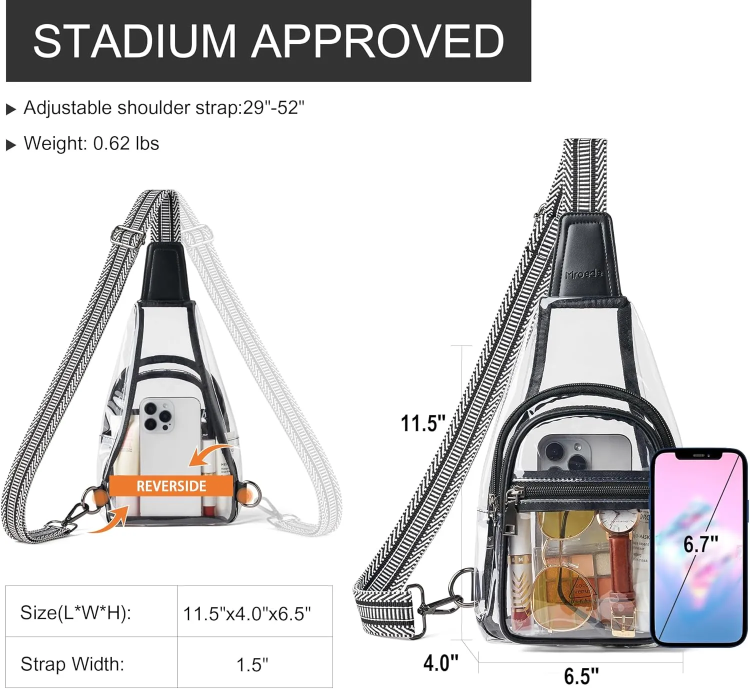 Clear Bag for Stadium Events Approved Clear Purses for Women Crossbody Transparent Bag Stadium Bags for Concert Sport