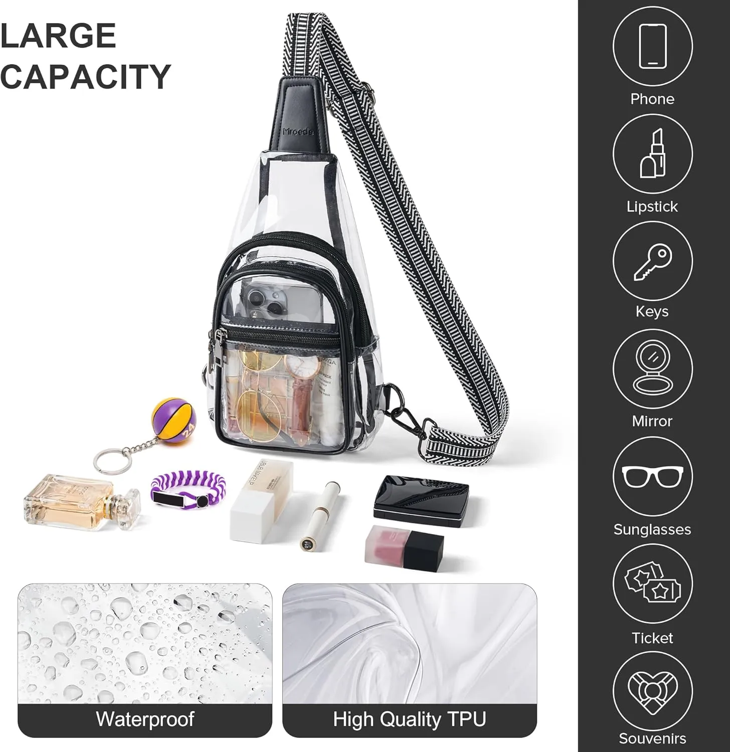 Clear Bag for Stadium Events Approved Clear Purses for Women Crossbody Transparent Bag Stadium Bags for Concert Sport