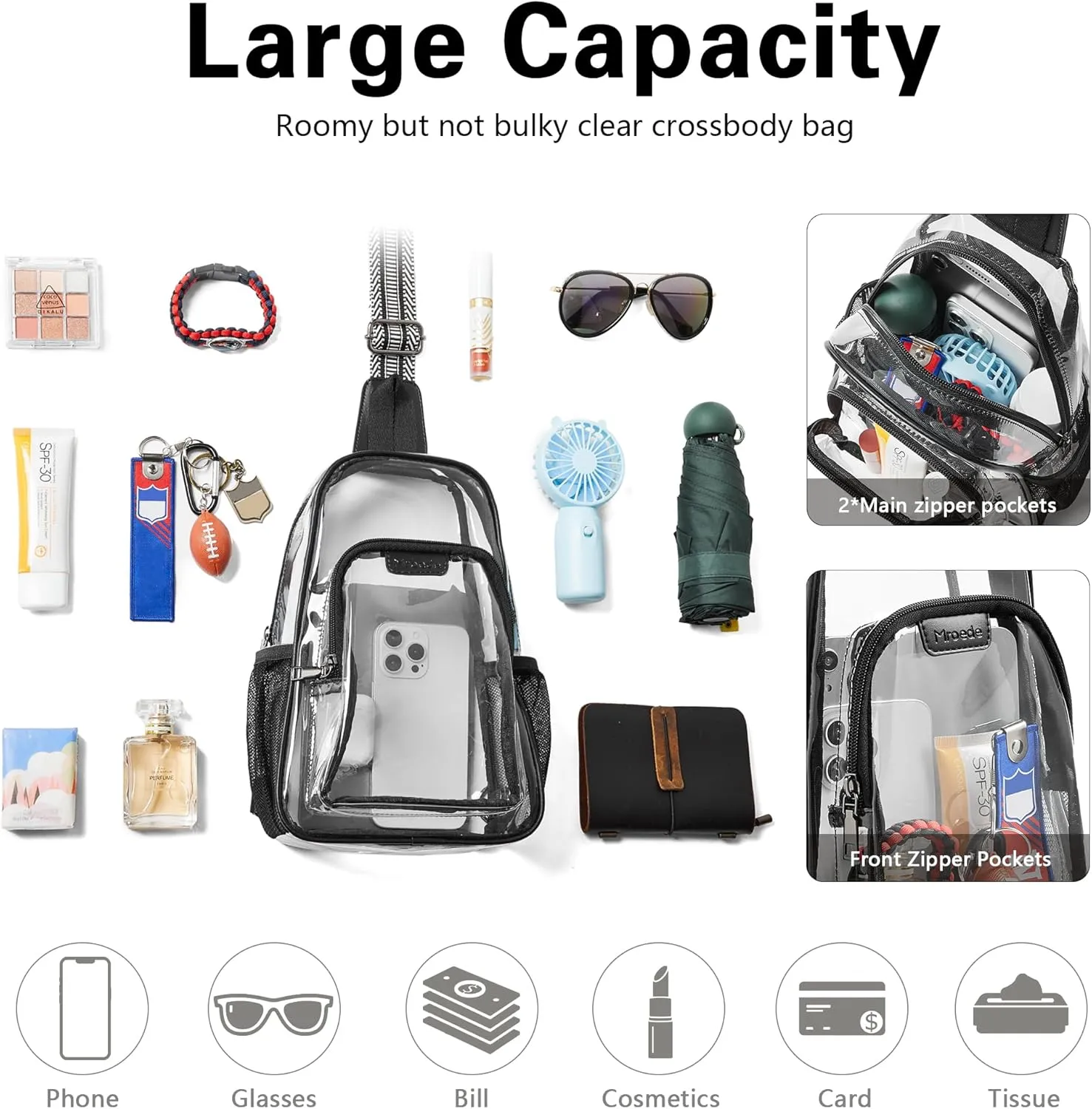 Clear Bag for Stadium Events Approved Clear Purses for Women Crossbody Transparent Bag Stadium Bags for Concert Sport