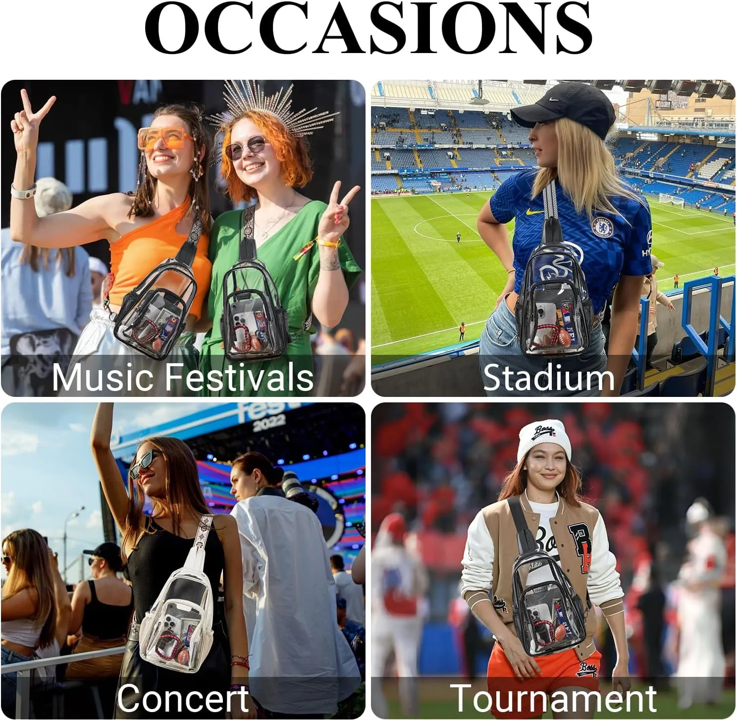 Clear Bag for Stadium Events Approved Clear Purses for Women Crossbody Transparent Bag Stadium Bags for Concert Sport