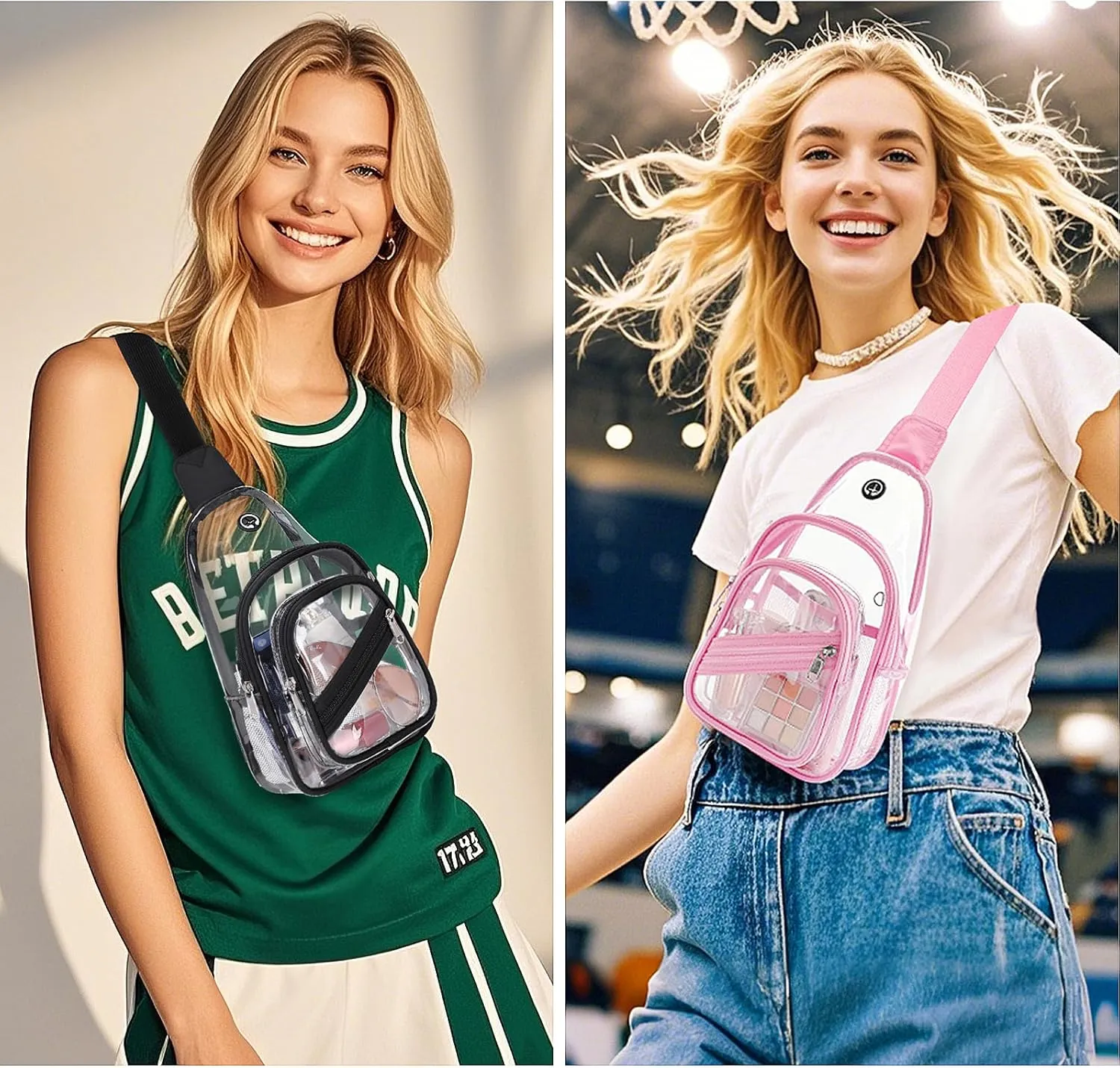 Clear Bag for Stadium Events, Clear Backpack Purse for Women Waterproof PVC Crossbody Fanny Pack for Concert Football Sport Hiking Travel, Pink
