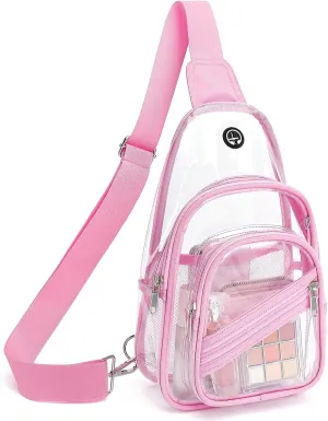 Clear Bag for Stadium Events, Clear Backpack Purse for Women Waterproof PVC Crossbody Fanny Pack for Concert Football Sport Hiking Travel, Pink