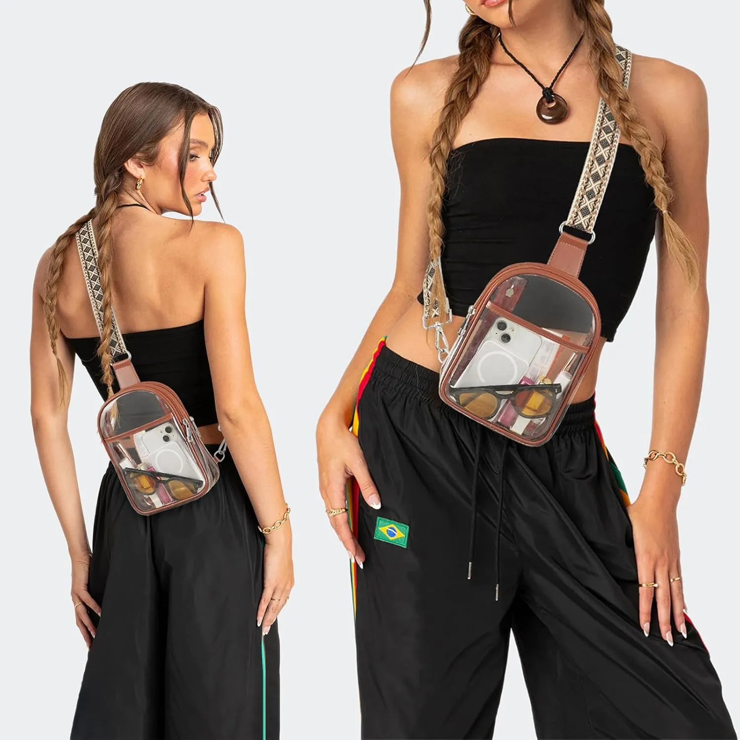 Clear bag For Stadium Events with 2 Extra-Long Straps, Clear Crossbody Bags For Women, Sling Purse For Sport Work