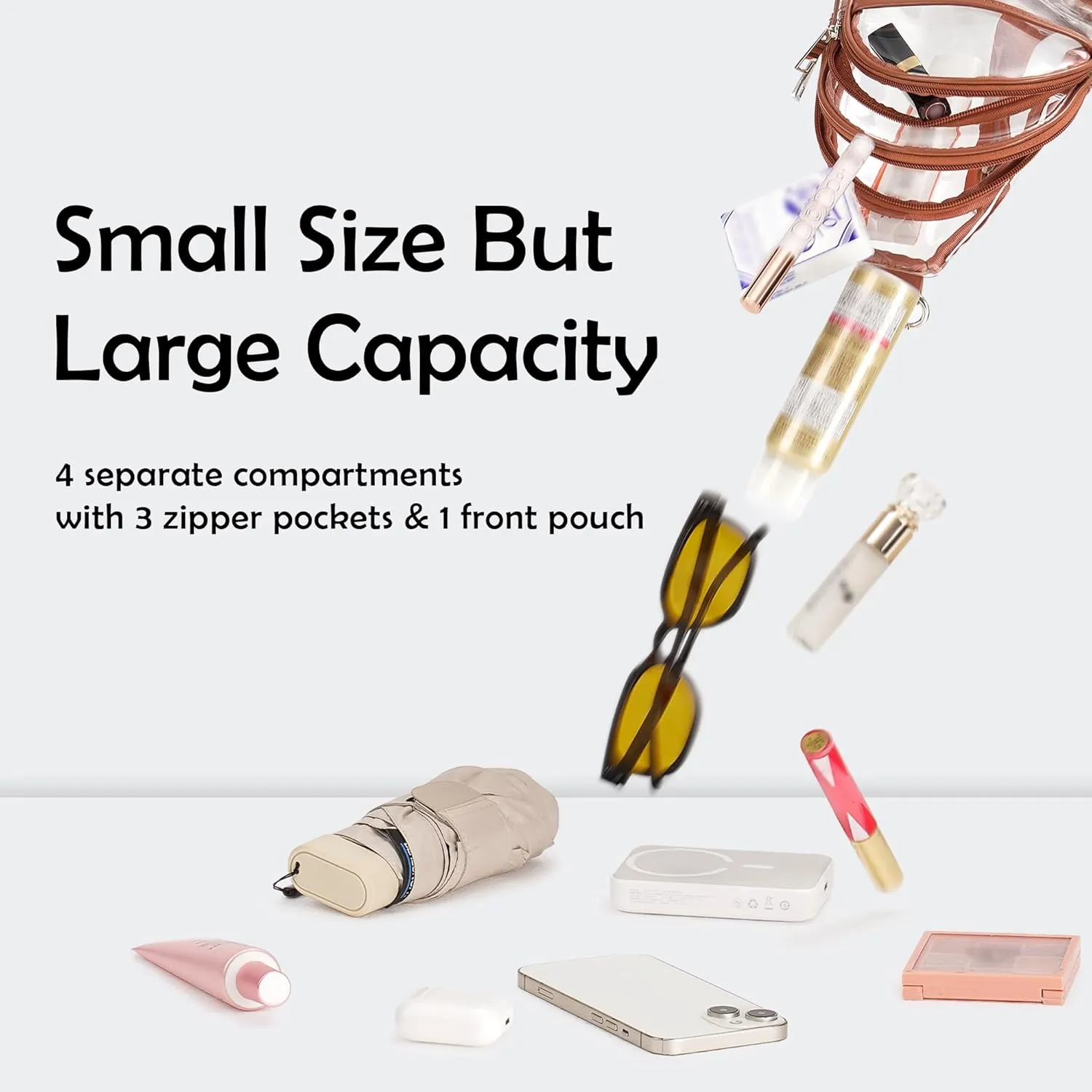 Clear Bags For Events With 2 Extra-Long Straps, 4 Pockets Clear Crossbody Bags For Women