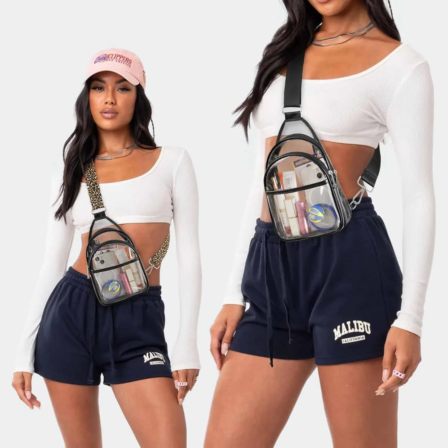 Clear Bags For Events With 2 Extra-Long Straps, 4 Pockets Clear Crossbody Bags For Women