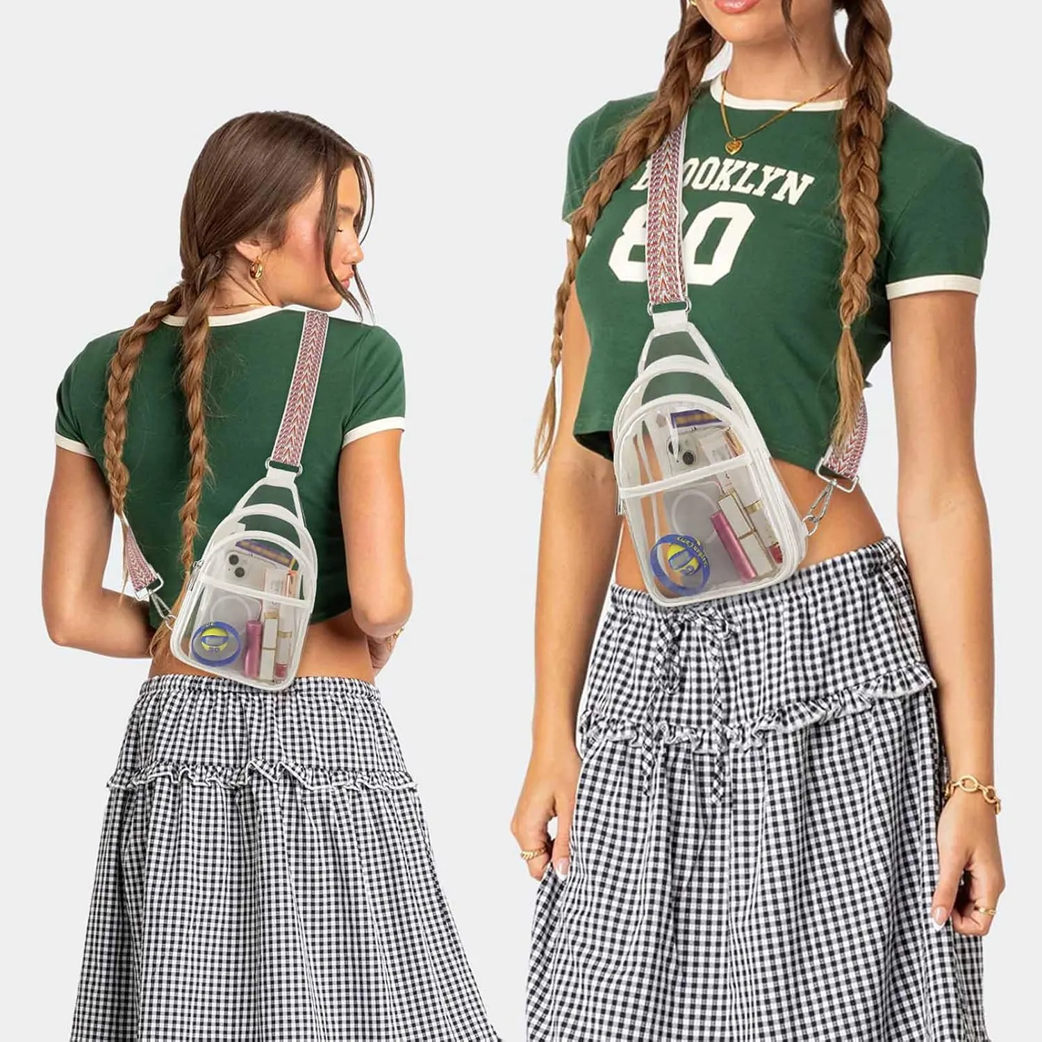Clear Bags For Events With 2 Extra-Long Straps, 4 Pockets Clear Crossbody Bags For Women