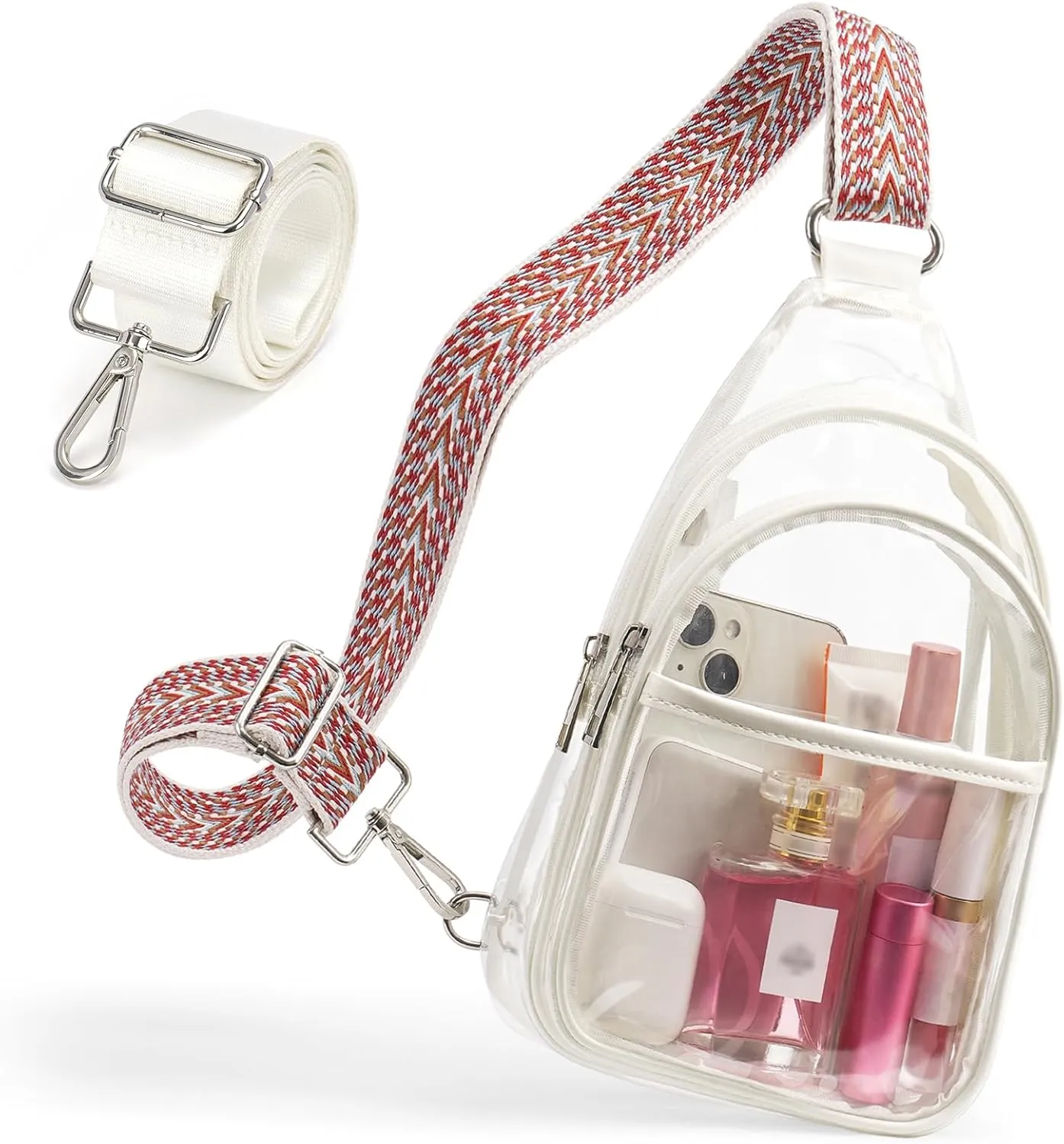 Clear Bags For Events With 2 Extra-Long Straps, 4 Pockets Clear Crossbody Bags For Women