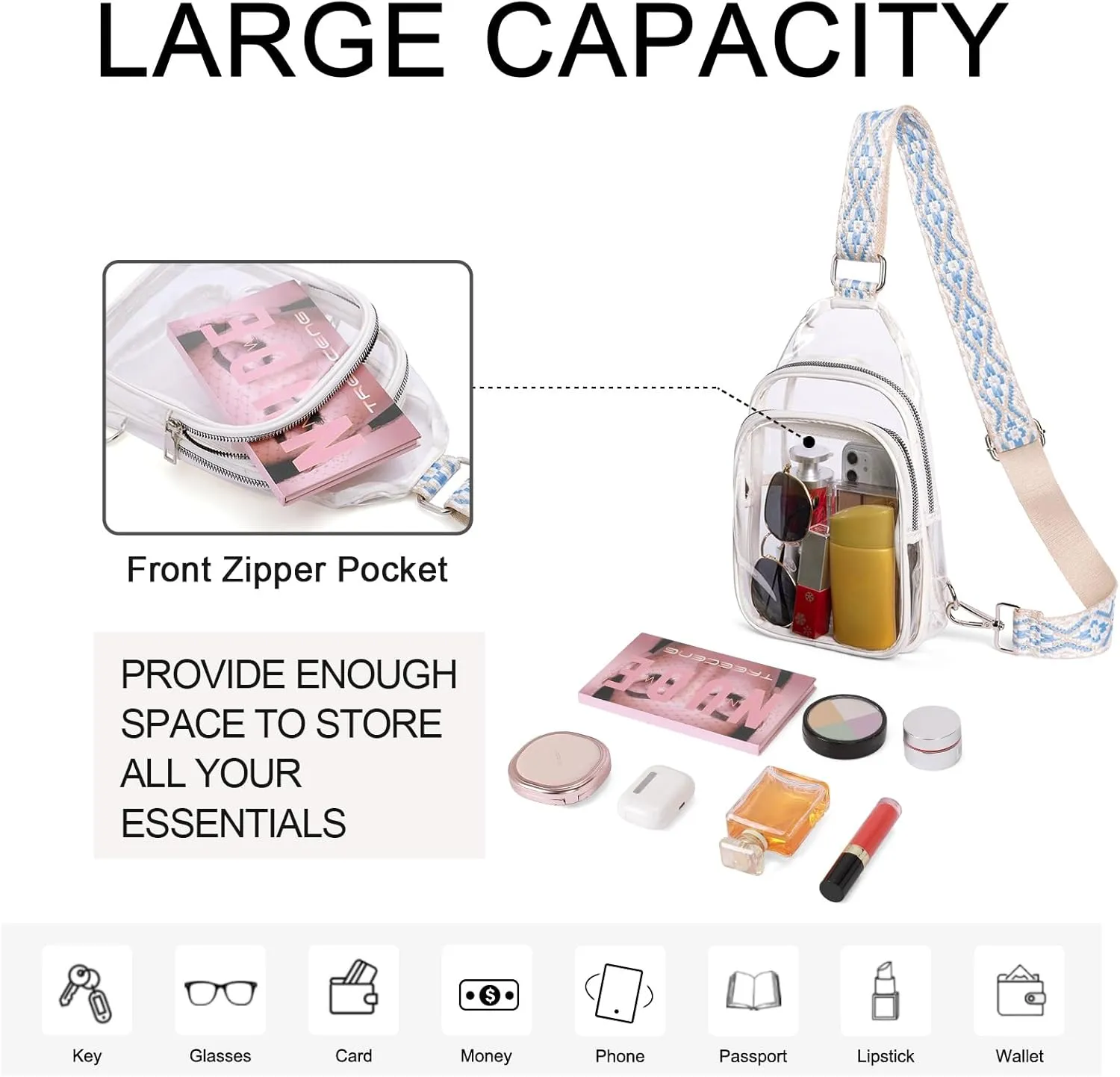 CLUCI Clear Bag for Stadium Events, Clear Crossbody Bag Purses for women stadium Transparent, Concerts Sports
