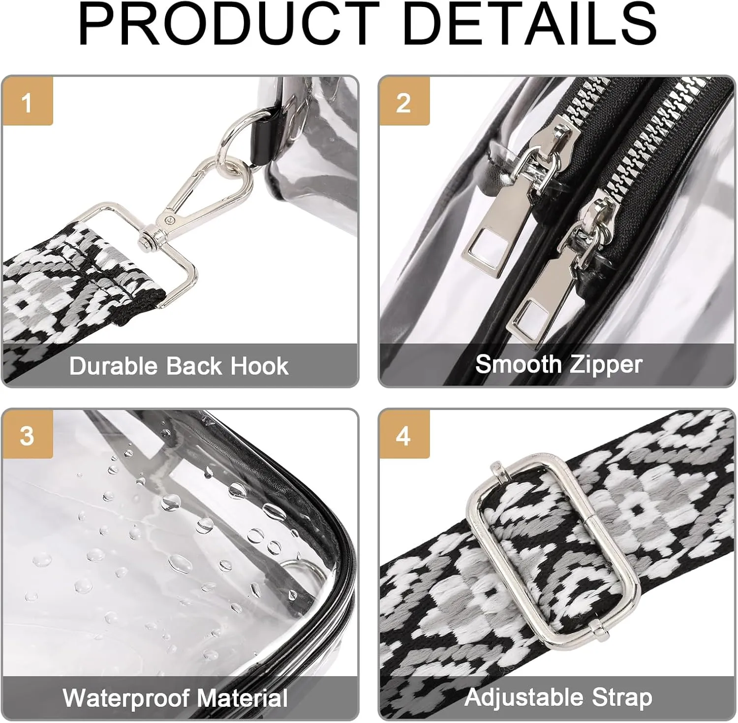 CLUCI Clear Bag for Stadium Events, Clear Crossbody Bag Purses for women stadium Transparent, Concerts Sports