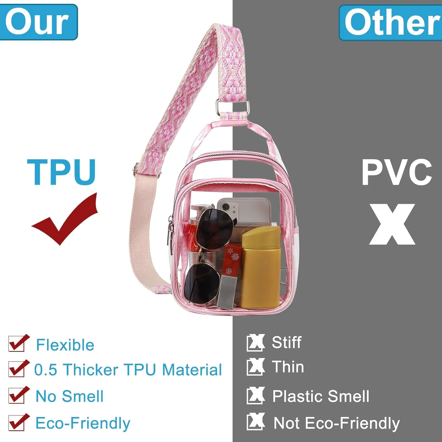CLUCI Clear Bag for Stadium Events, Clear Crossbody Bag Purses for women stadium Transparent, Concerts Sports