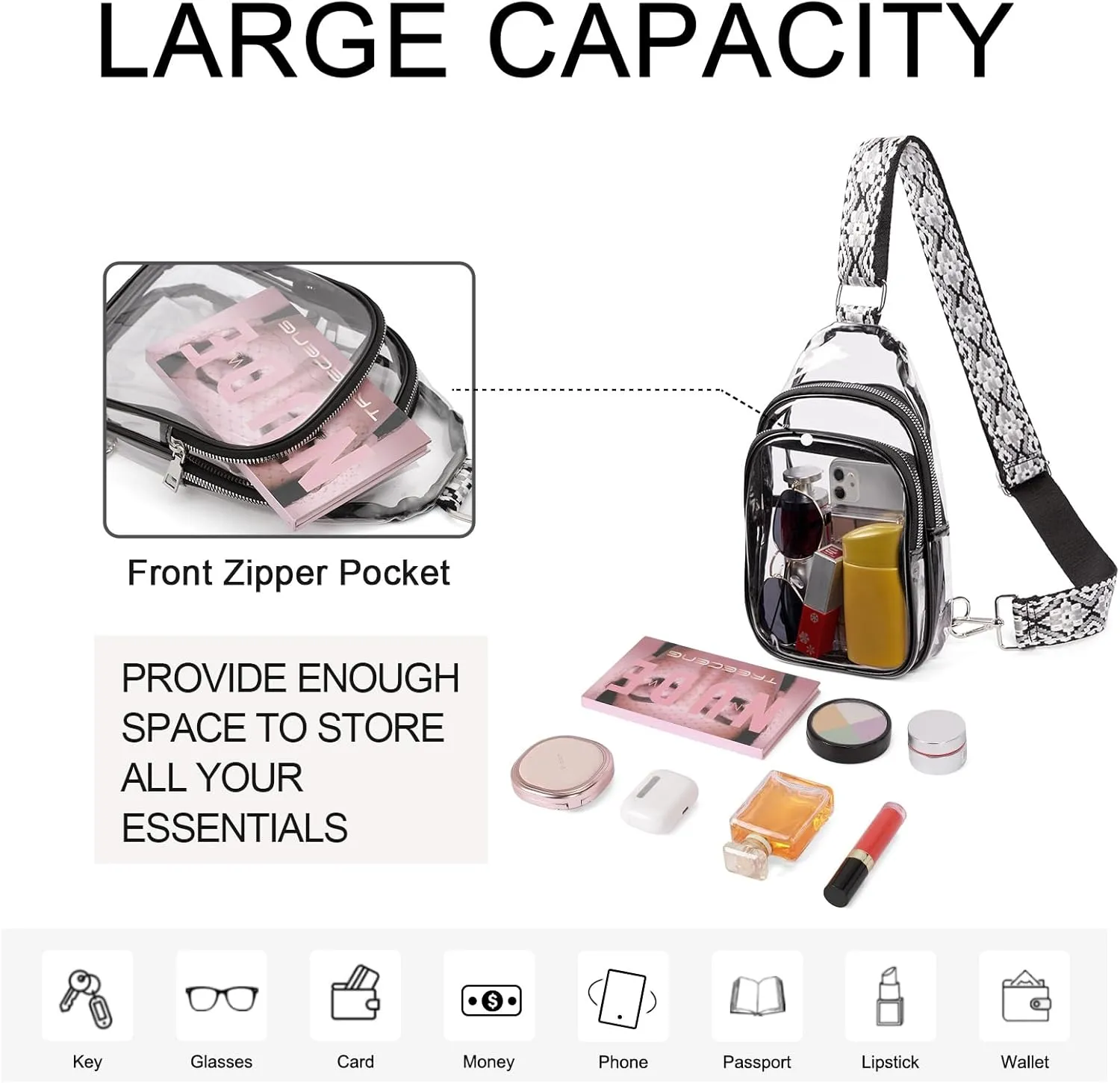 CLUCI Clear Bag for Stadium Events, Clear Crossbody Bag Purses for women stadium Transparent, Concerts Sports