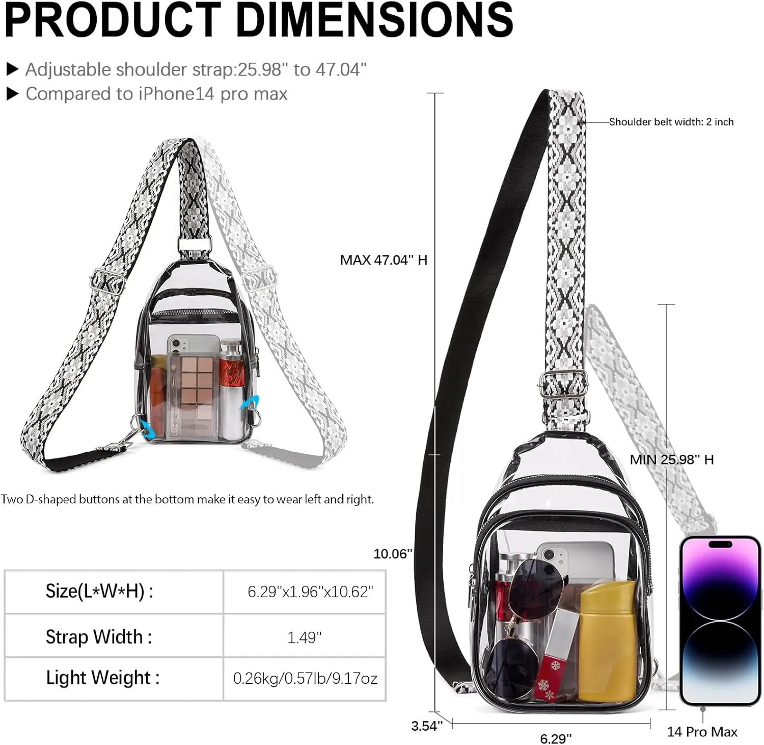 CLUCI Clear Bag for Stadium Events, Clear Crossbody Bag Purses for women stadium Transparent, Concerts Sports