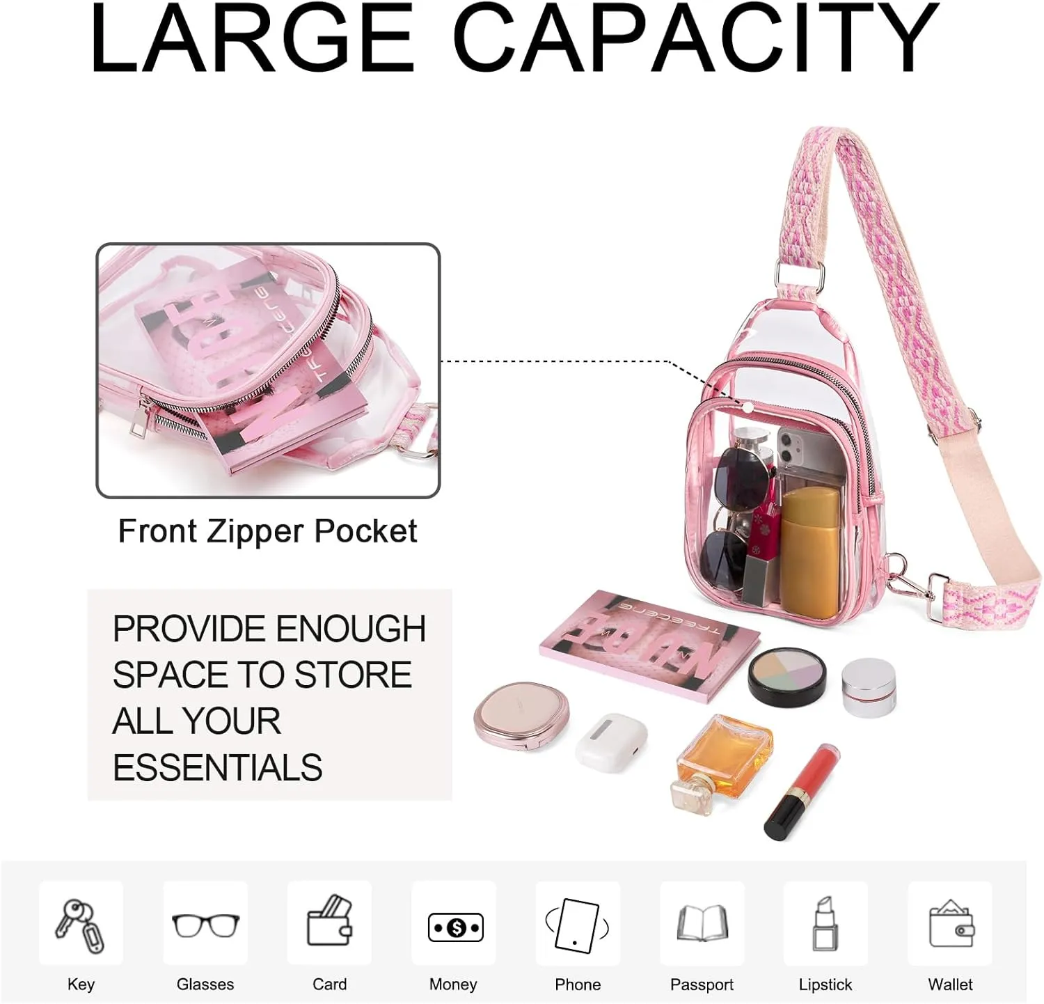 CLUCI Clear Bag for Stadium Events, Clear Crossbody Bag Purses for women stadium Transparent, Concerts Sports