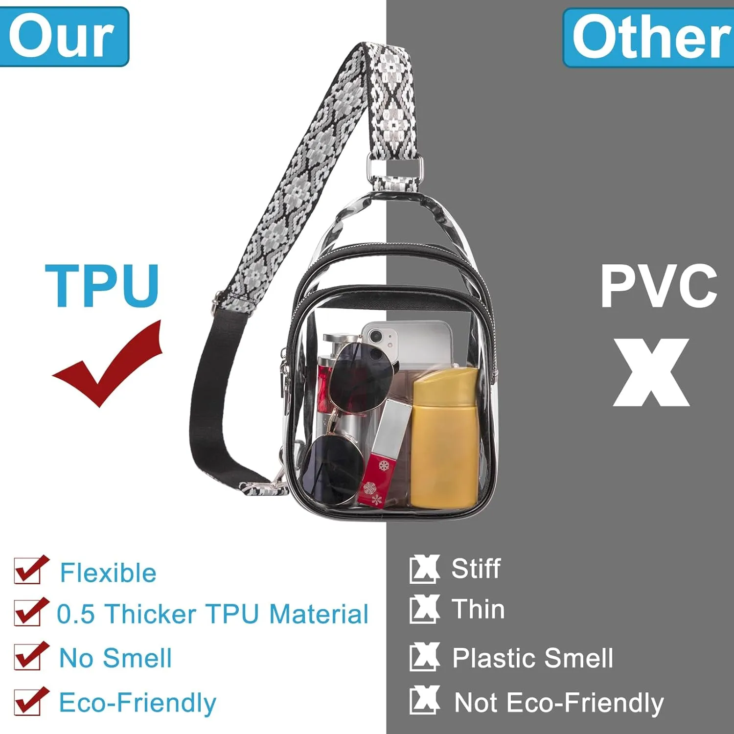 CLUCI Clear Bag for Stadium Events, Clear Crossbody Bag Purses for women stadium Transparent, Concerts Sports