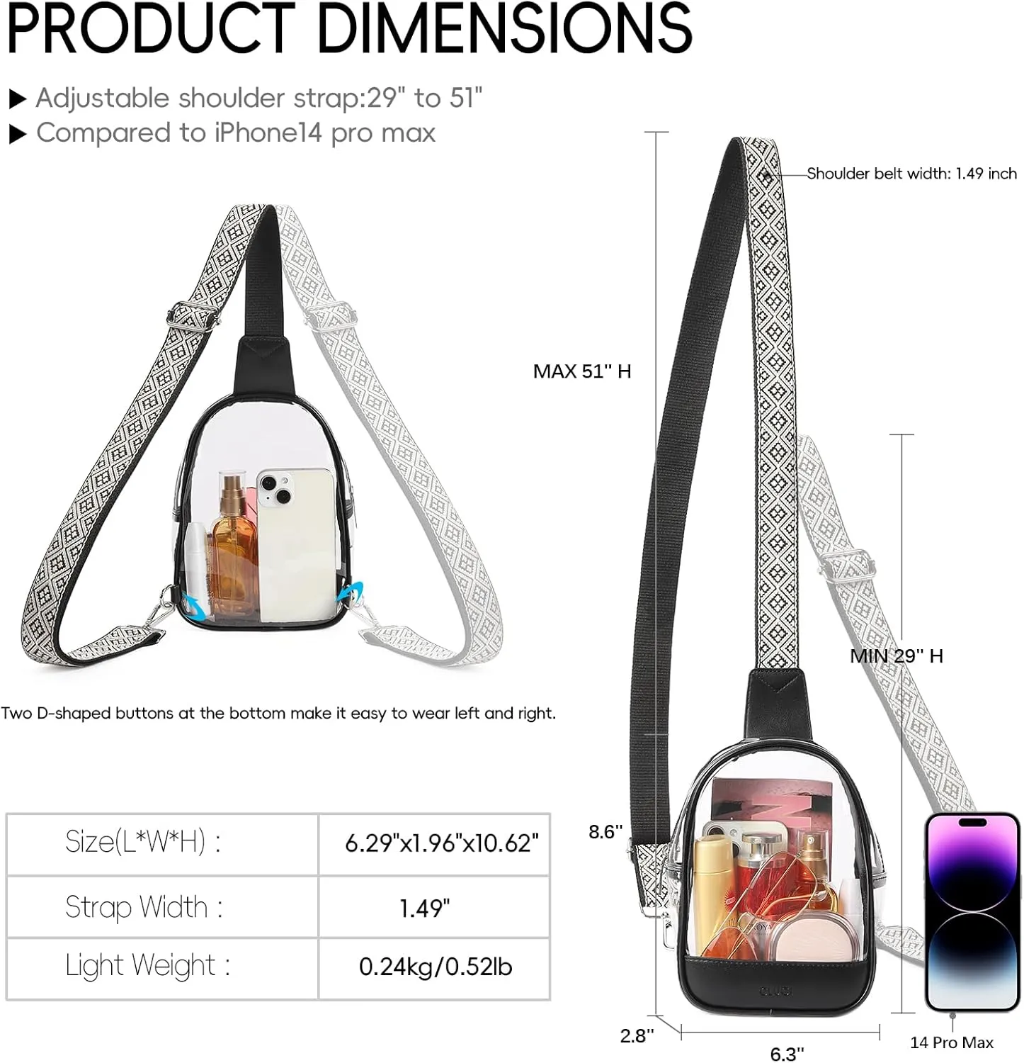 CLUCI Clear Bag for Stadium Events, Clear Crossbody Bag Purses for women stadium Transparent, Concerts Sports