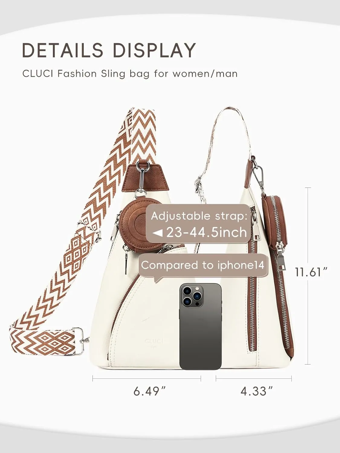 CLUCI Cross Body Bag Purse for Women, Sling Bag Crossbody Purse, Leather Sling Bag Crossbody Bags Trendy Chest Bag for Travel