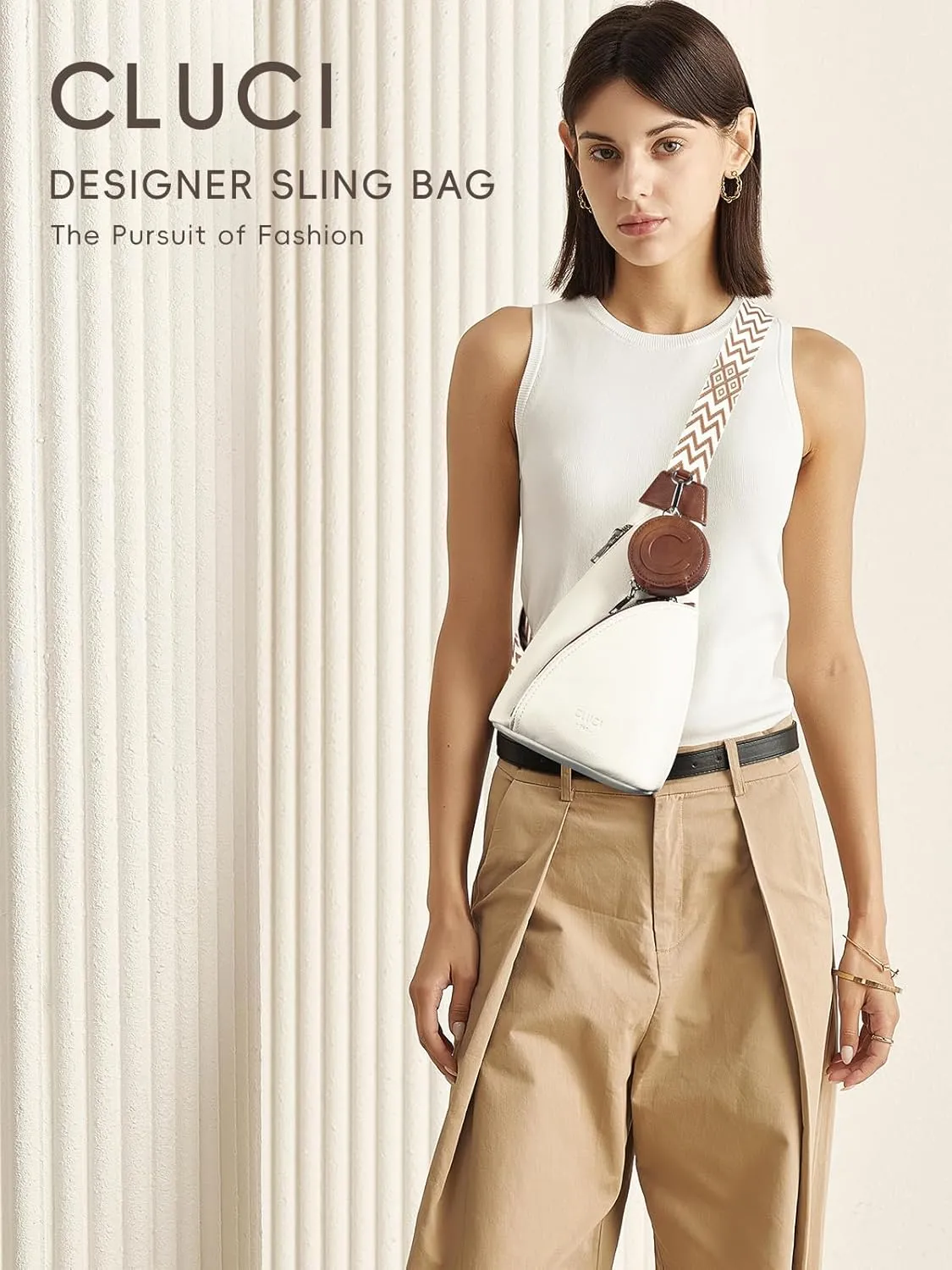 CLUCI Cross Body Bag Purse for Women, Sling Bag Crossbody Purse, Leather Sling Bag Crossbody Bags Trendy Chest Bag for Travel