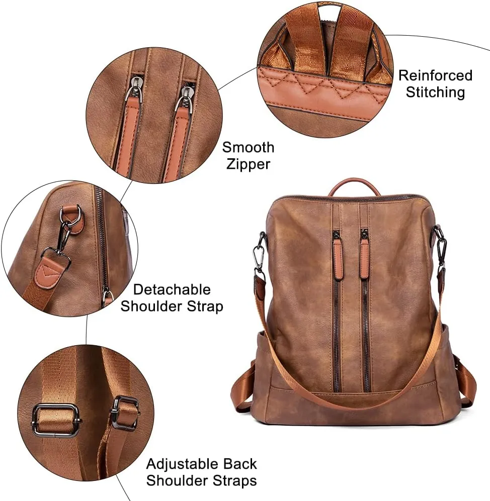 CLUCI Leather Backpack Purse for Women Convertible Large Travel Ladies Designer Fashion Casual College Shoulder Bag